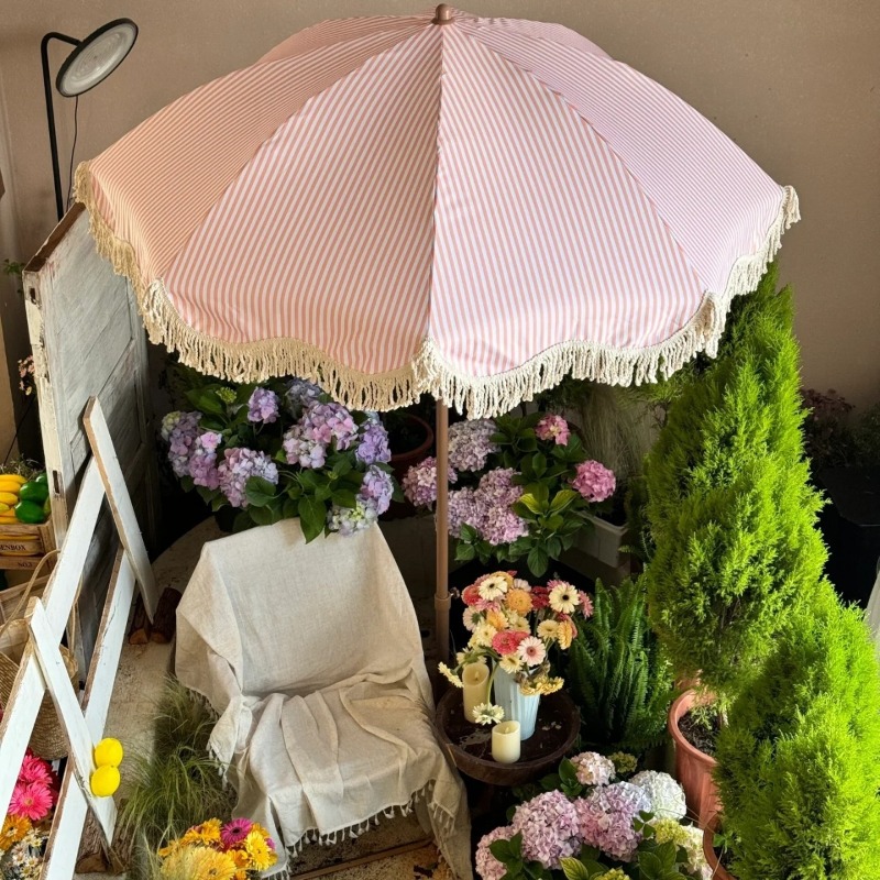 Gardening Tools Pink - ZBN Roze Gestreepte Tuinparasol, Reclame Camping