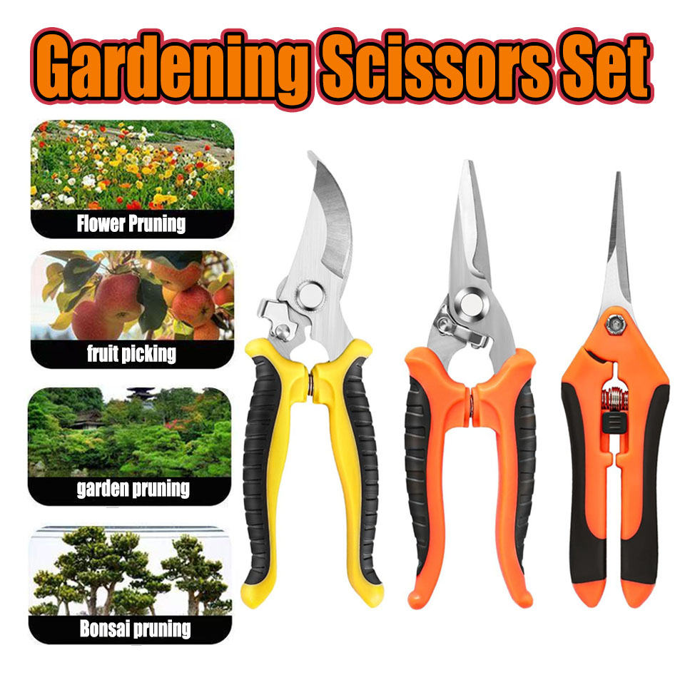 Gardening Tools Pink - 3-delige tuinschaarset Ergonomische antisliphandgrepen Veiligheidsslot Snoeischaar