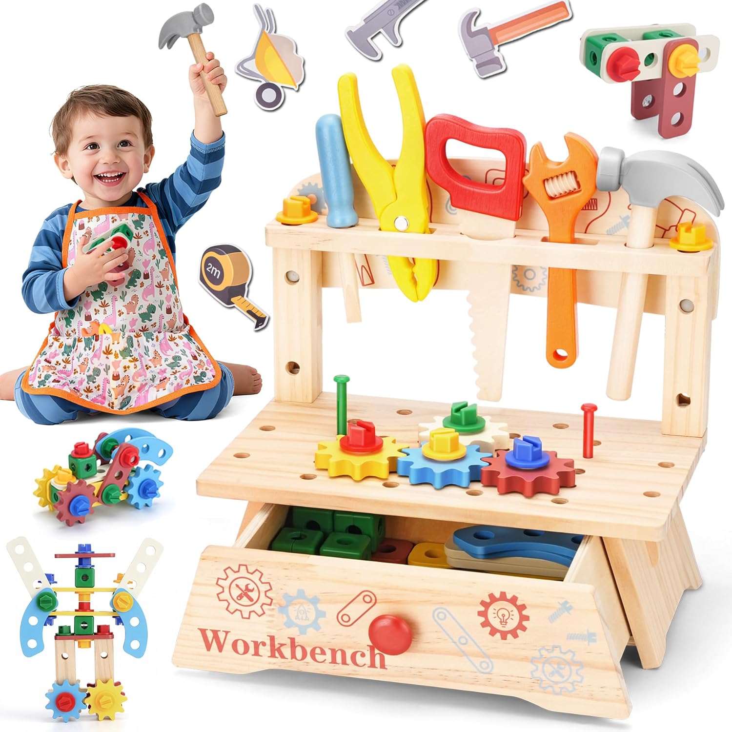 Gardening Tools Toddler - Houten gereedschapsbank voor kinderen, Montessori educatief